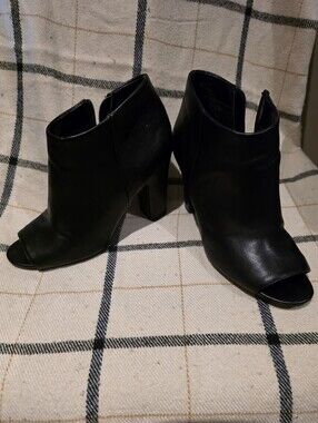 Nine West Black Peep-Toe Block Heel Ankle Boots